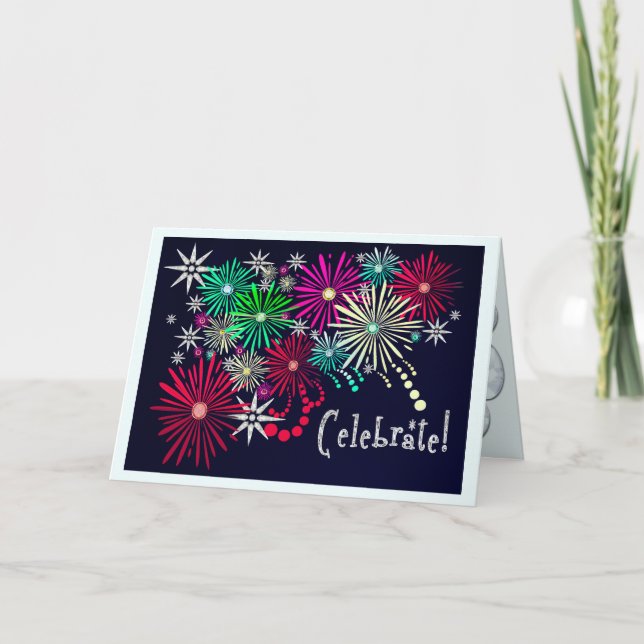 Cartão Celebração Com Vinho (Cartão de Aniversário) (Frente)