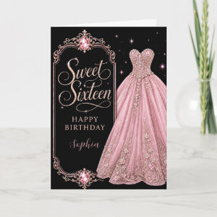 Cartão Celebração de Aniversário de 16 Anos Sweet Pink Je