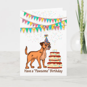 Cartão Celebração De Aniversário Do Cão De Borda Com Bolo