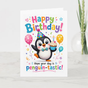 Cartão Celebração de Aniversário Fofa de Pinguim