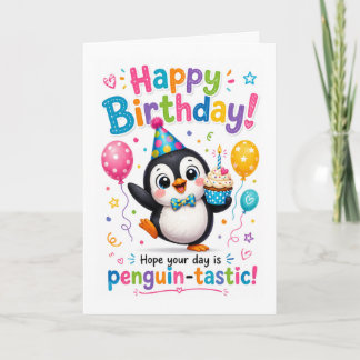 Cartão Celebração de Aniversário Fofa de Pinguim