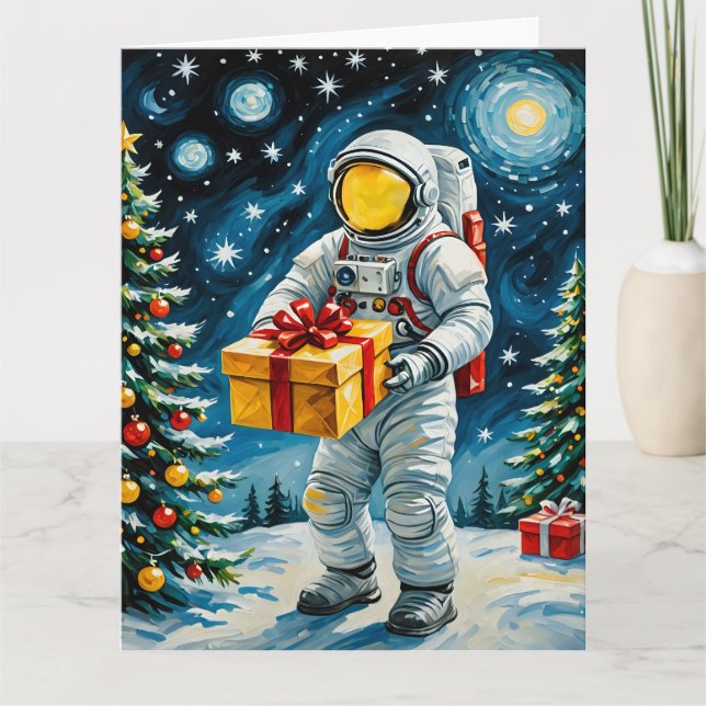 Cartão Celebração de Natal Astronauta (Frente)
