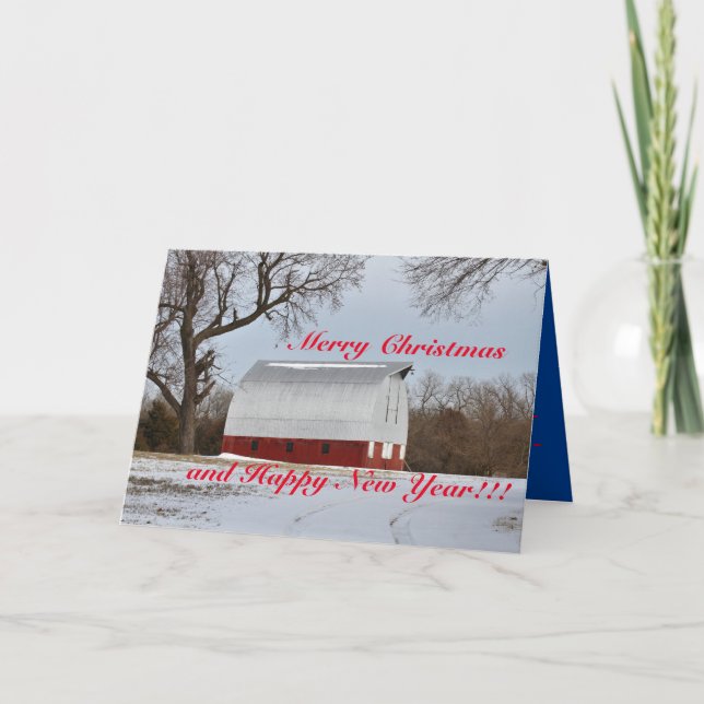 Cartão Celebração de Natal do Kansas Red Barn (Frente)