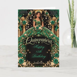 Cartão Celebração de Quinceañera Verde Esmeralda