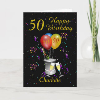 Cartão Celebração do 50º aniversário Dourada