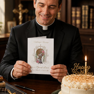 Cartão Celebração do Aniversário do Padre Bênçãos Virgem
