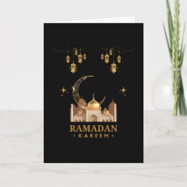 Cartão Celebração Floral Dourada do Ramadan Kareem