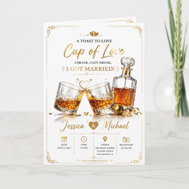 Cartão "Celebre o Amor com Uísque e Romance" (Frente)
