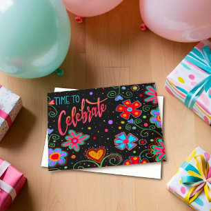 Cartão Celebre Seu Aniversário De Trendy Floral Preto