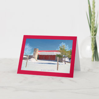 Cartão Celeiro de madeira, portas vermelhas, silo & cerca