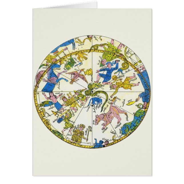 Cartão Celeste Vintage, Esfera Árabe, Constelações (Frente)