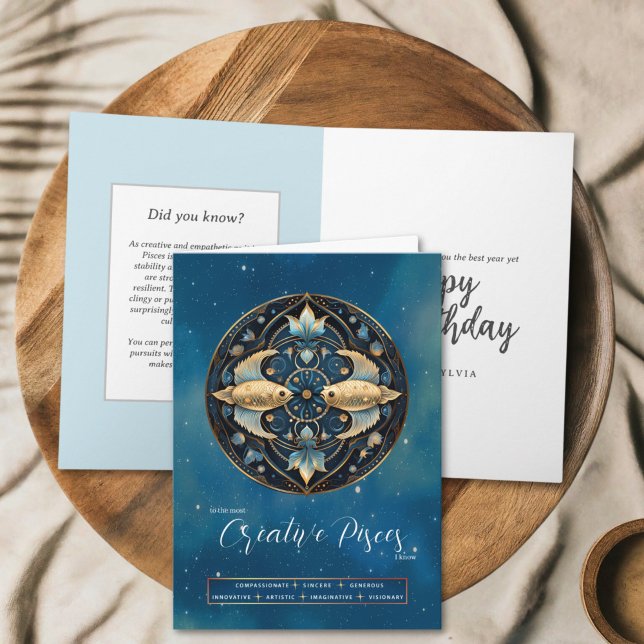 Cartão Celestial Fantasy Símbolo Zodiac Peixes Aniversári (Criador carregado)