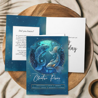 Cartão Celestial Símbolo Zodiac Fantasy Peixes Aniversári