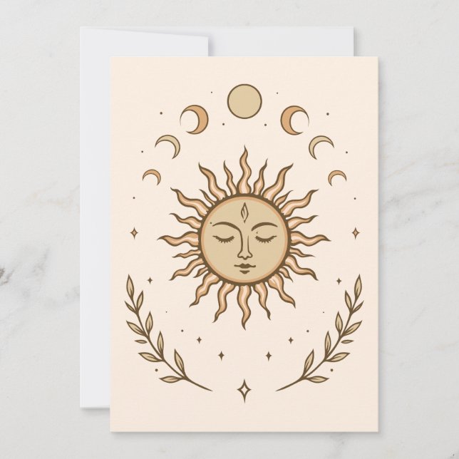 Cartão Celestial Sun Moon Phases Mystical Botanical Art (Frente)