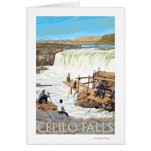 Cartão Celilo cai poster das viagens vintage da pesca