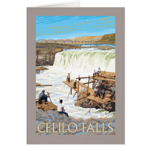 Cartão Celilo cai poster das viagens vintage da pesca