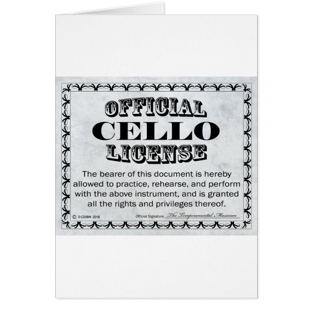 Cartão Cello License (Frente)