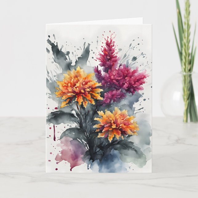Cartão Celosia - Flores em aquarela (Frente)