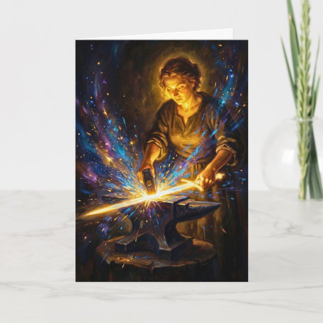 Cartão Celtic Blacksmith Goddess Forging Sword Fantasy Ar (Frente)