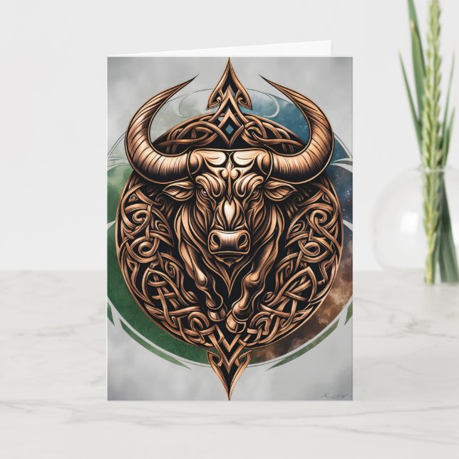 Cartão Celtic Tribal Taurus Birthday Card (Frente)