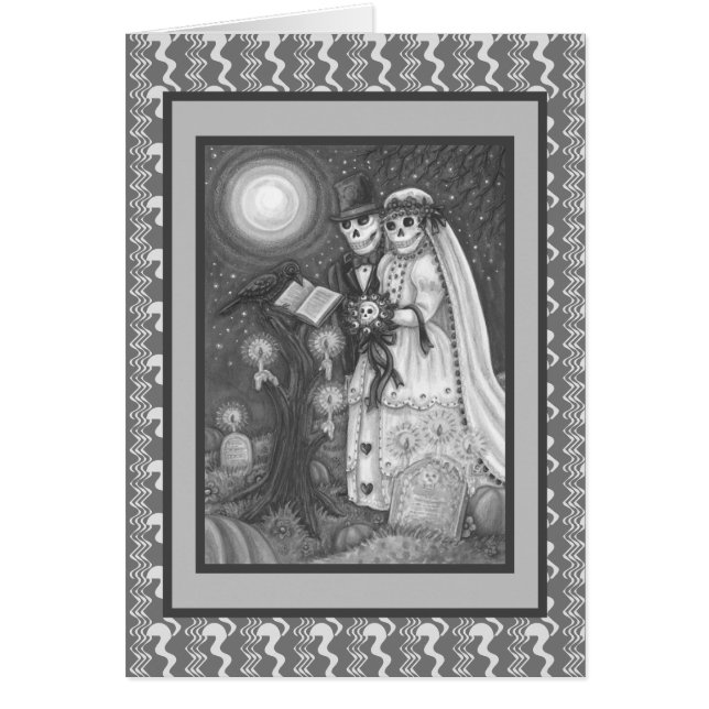 CARTÃO CEMETERY VOWS, SKELETON WEDDING, BRIDE GROOM CARD (Frente)