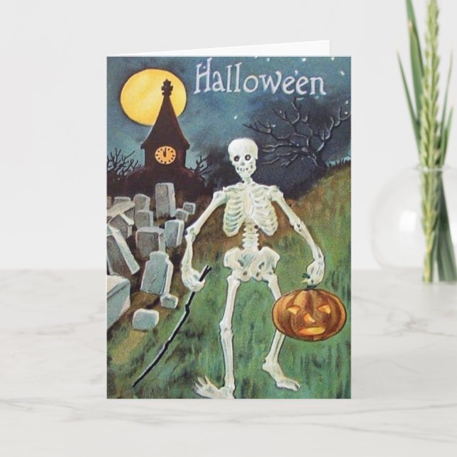 Cartão Cemitério de Abóbora de Jack O' Lantern Esqueleto (Frente)