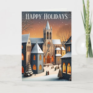 Cartão Cena da Aldeia de Natal Medieval