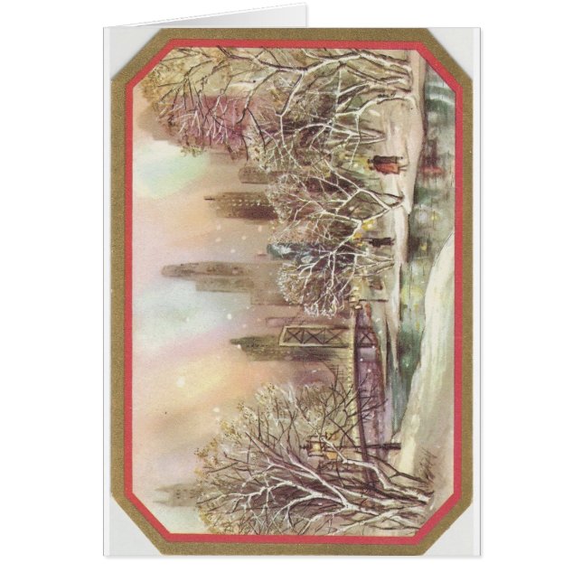 Cartão Cena da Cidade do natal vintage (Frente)