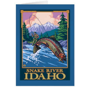 Cartão Cena da pesca com mosca - rio Snake, Idaho
