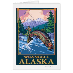Cartão Cena da pesca com mosca - Wrangell, Alaska