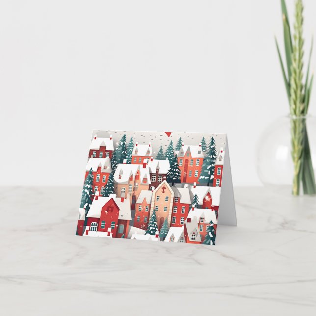 Cartão Cena de Aldeia de Natal (Frente)