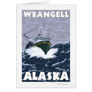 Cartão Cena de Barcos de Pesca - Wrangell, Alaska