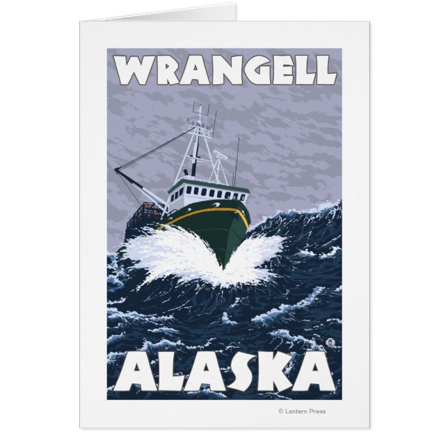 Cartão Cena de Barcos de Pesca - Wrangell, Alaska (Frente)