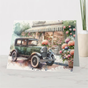 Cartão Cena de Boutique Retro Car & Blooming