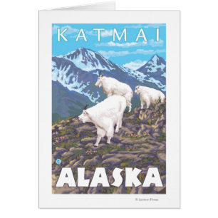 Cartão Cena de Caprinos de Montanha - Katmai, Alaska