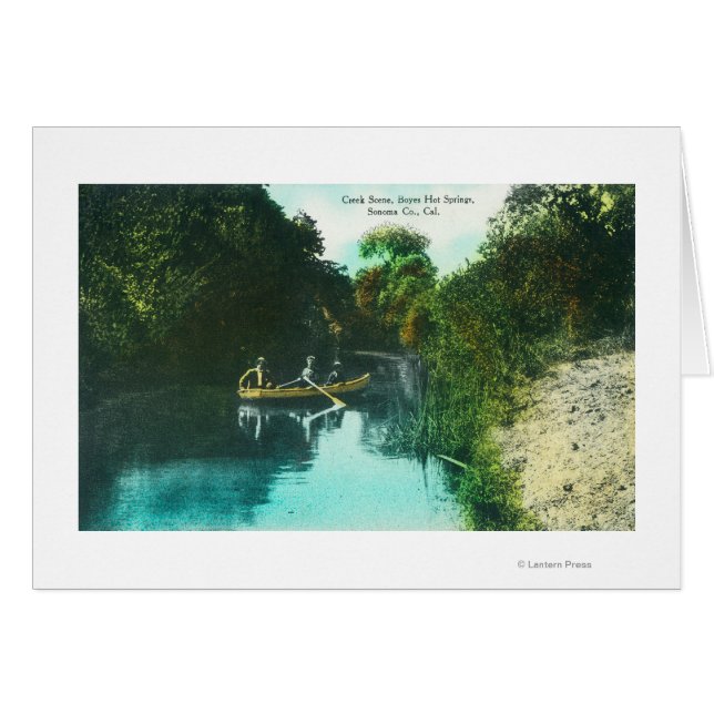 Cartão Cena de Creek com Família em uma Canoa (Frente Horizontal)