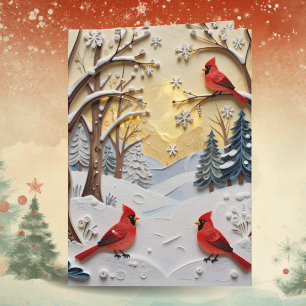 Cartão Cena de Inverno Floresta Encantada & Cardinals