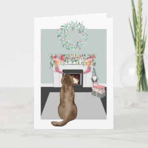 Cartão Cena de Lareira de Chocolate de Natal Labrador