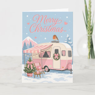 Cartão Cena de Natal de Caravana Pastel Fofa