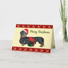 Cartão Cena de Natal do Dachshund Papai Noel Feliz Natal