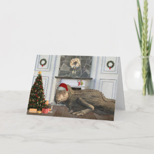 Cartão Cena de Natal do Dinossauro Tiranossauro Santa