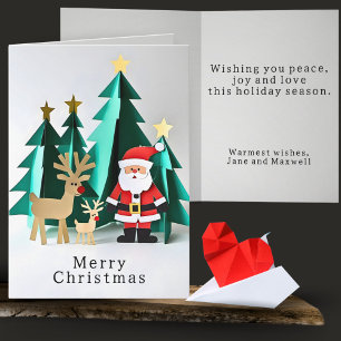 Cartão Cena de Natal em Floresta de Origami Minimalista F
