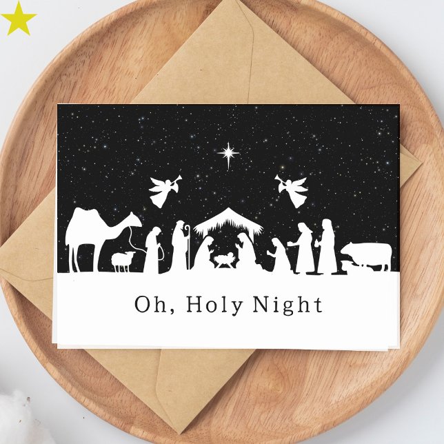 Cartão Cena de Natal Religiosa Preto e Branco Natal (Criador carregado)