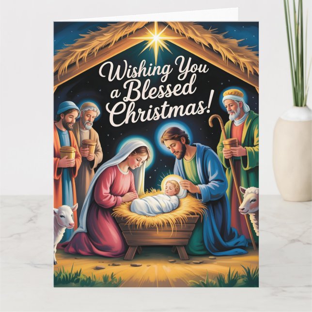 Cartão Cena de Natal Saudação de Natal (Frente)