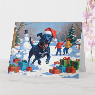 Cartão Cena de Neve Festiva de Natal com Blue Heeler