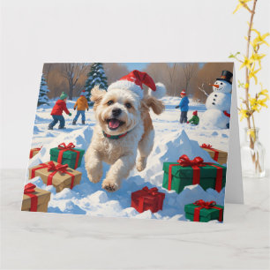 Cartão Cena de neve festiva de Natal do Bichon Frise