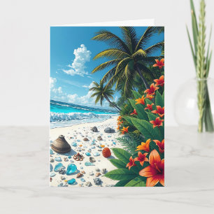 Cartão Cena de praia tropical bonito Dizendo Oi