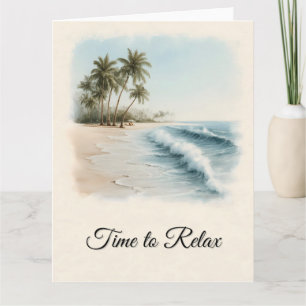 Cartão Cena de praia tropical em estilo aquarela