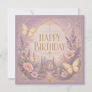 Cartão Cena de Sonho de Aniversário da Casa de Lavanda