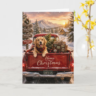 Cartão Cena de viagem de Natal de Golden Retriever no inv